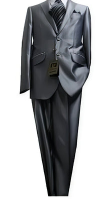 Fitted Discounted Sale Slim Cut 2 Button Shiny Flashy Metallic Slim Fit & Slim  Silver Sharkskin Suit