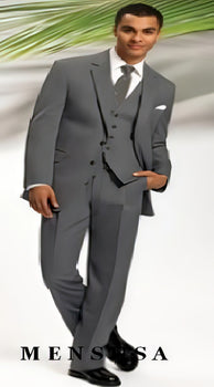 Men's Gray 2 Button Vested 3 Piece three piece suit - Jacket + Pants + Vest