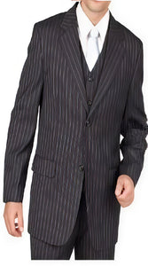 Men's Black Pinstripe 2 Button Vested 3 Piece three piece suit - Jacket + Pants + Vest