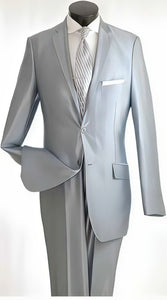 Men'S True Slim Suit In Popular Shark Skin Fabric Silver