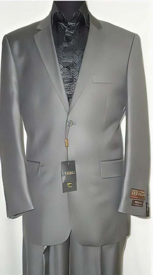 Men’s Silver Gray Shiny Sharkskin 2 Button Suit, Formal Wedding Business Dress Suit