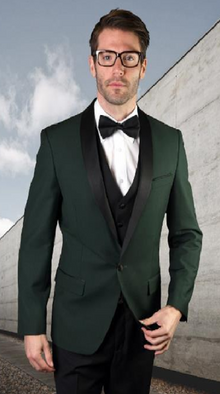 Hunter Green Tuxedo Prom ~ Wedding 1920s Tuxedos Colored Suit With Black Vest And Black Suit 3 Pieces