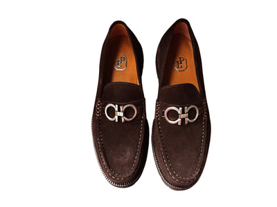 P043 Newport- Brown Buckle Suede Loafer