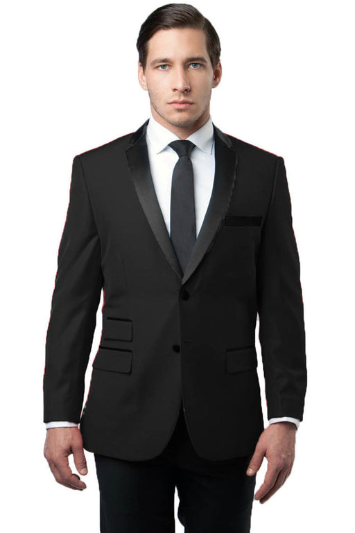 Mens Black Blazer - Men's Slim Fit Two Button Notch Lapel Tuxedo Jacket in Black