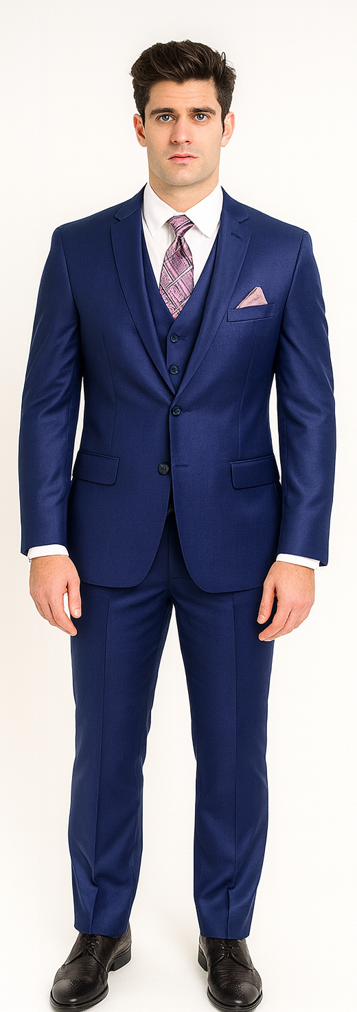 Notch Lapel 2 Button Slim Fit Dress Sharkskin Textured Pattern Tapered Fit Suits for Men With Vent Royal Blue Online Discount Fashion Sale