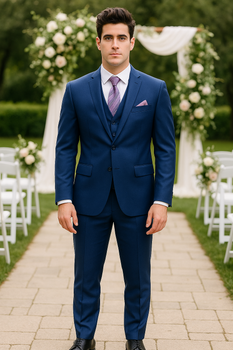 Vitali Brand Suits - Notch Lapel 2 Button Slim Fit Dress Sharkskin Textured Pattern Tapered Fit Suits for Men With Vent Royal Blue Online Discount Fashion Sale