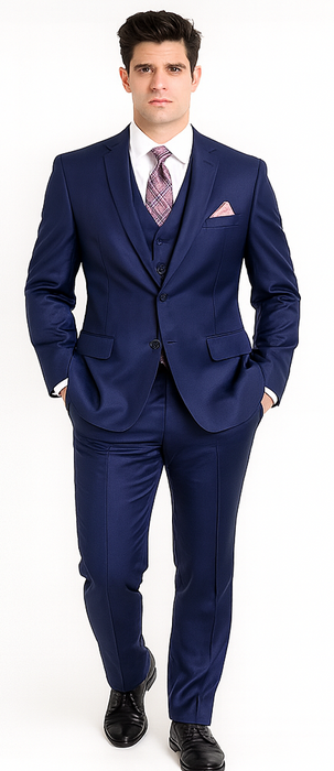 Notch Lapel 2 Button Slim Fit Dress Sharkskin Textured Pattern Tapered Fit Suits for Men With Vent Royal Blue Online Discount Fashion Sale