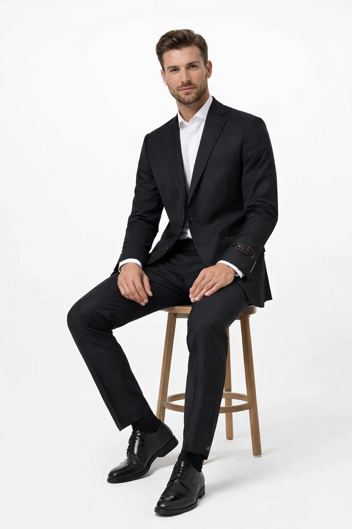 Novello Black, Modern Fit, Pure Wool Suit by Tiglio Luxe Modern Fit