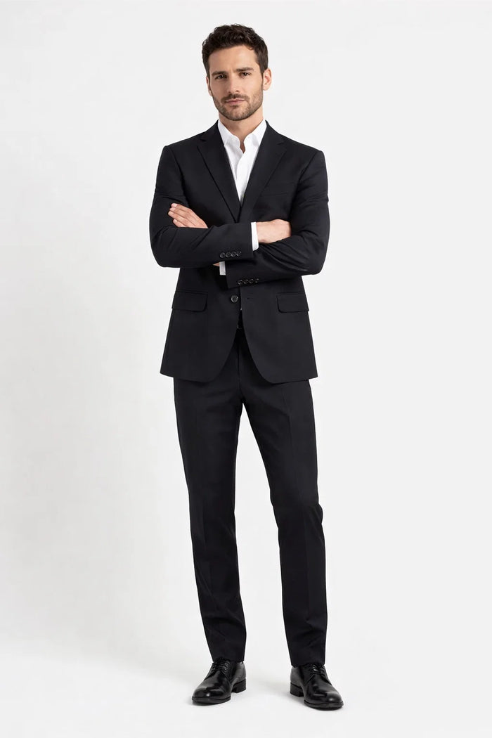 Novello Black, Modern Fit, Pure Wool Suit by Tiglio Luxe Modern Fit