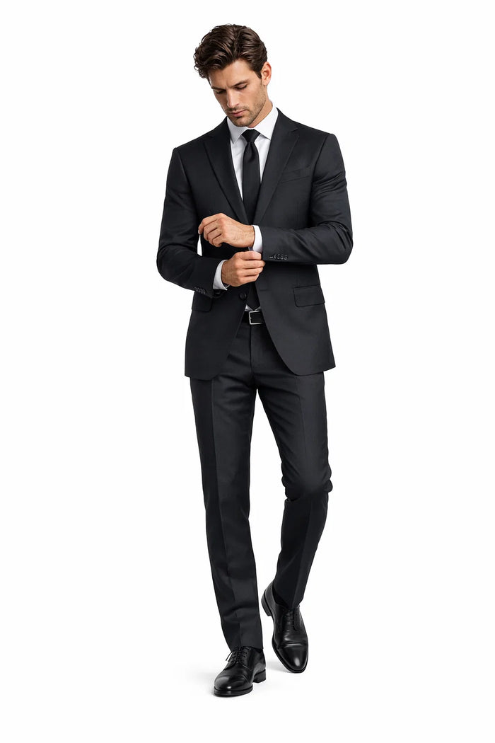Novello Black, Modern Fit, Pure Wool Suit by Tiglio Luxe Modern Fit