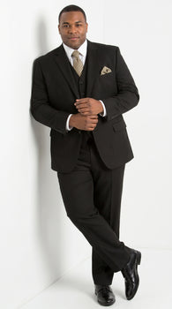 Men’s Black Three Button Poplin Suit with Classic Jacket and Pleated Pants, Formal Dress Suit