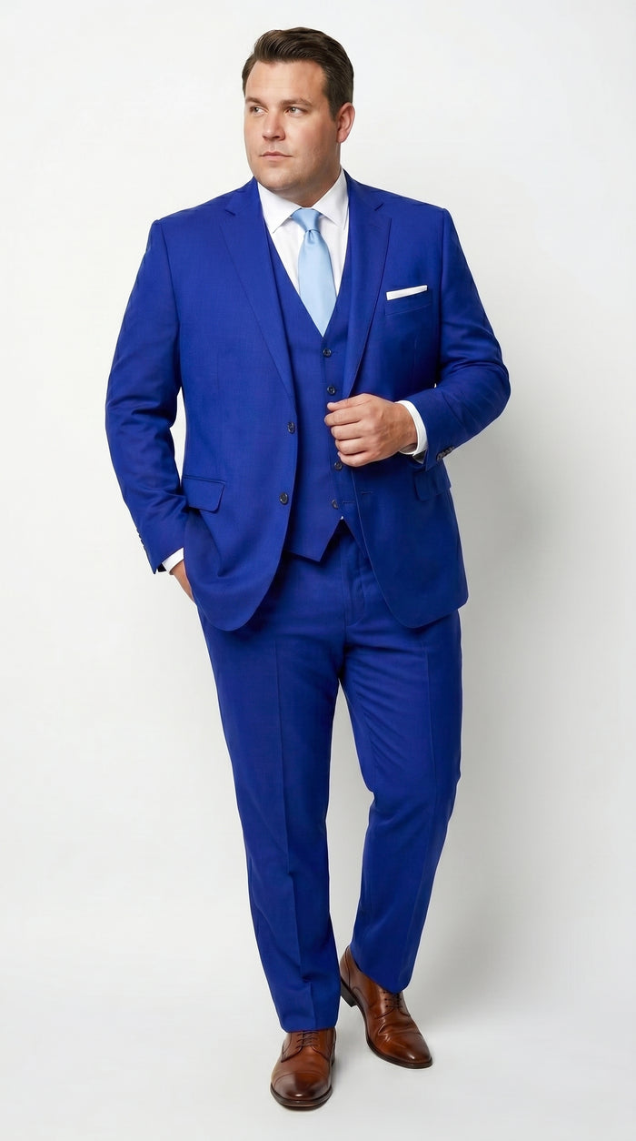Men’s Electric Royal Blue Suit with Two Flap Front Pockets, Formal Wedding Prom Dress Suit