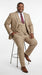 Men’s Camel Plaid Windowpane Vested Suit with 2 Button Jacket, Peak Lapel and Matching Pants
