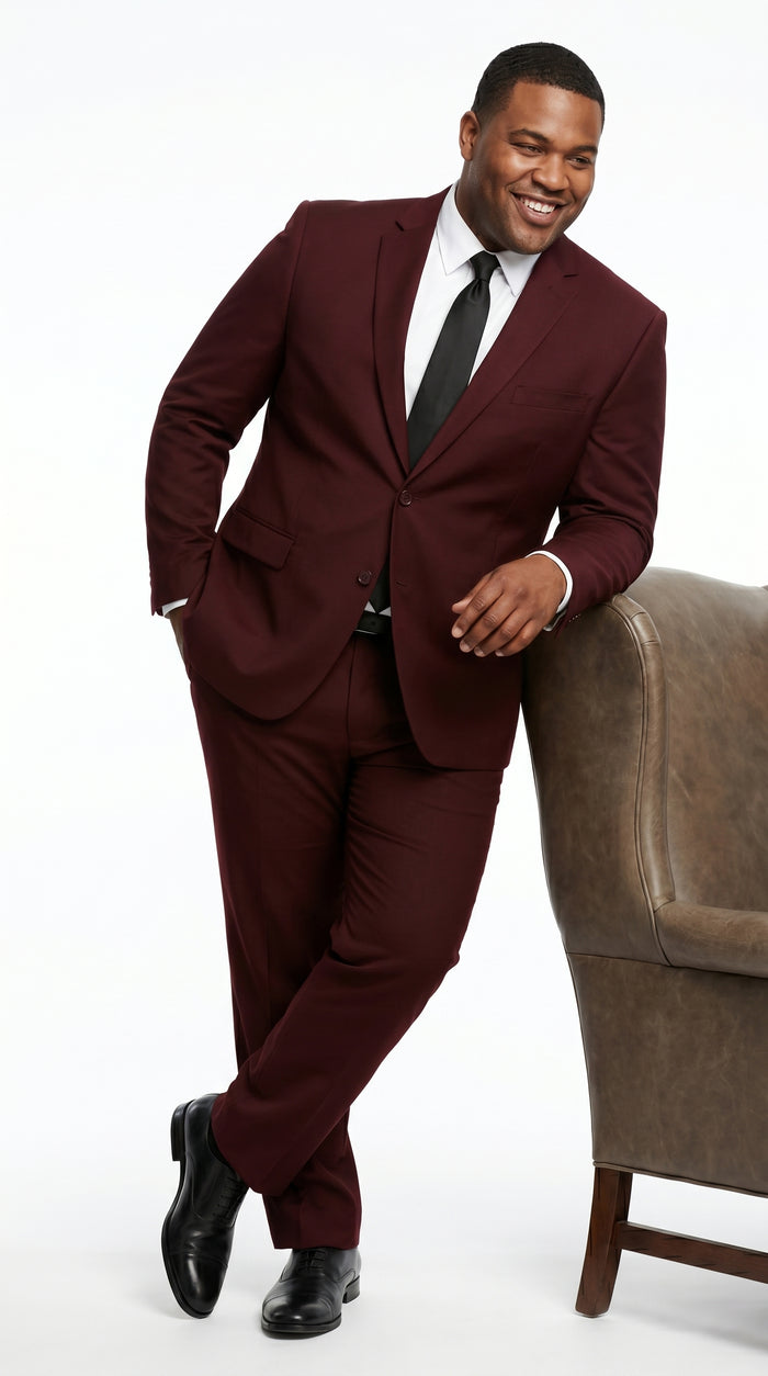 Men’s Burgundy Maroon Wine Suit with 2 Button Jacket and Matching Pants, Formal Wedding Dress Suit