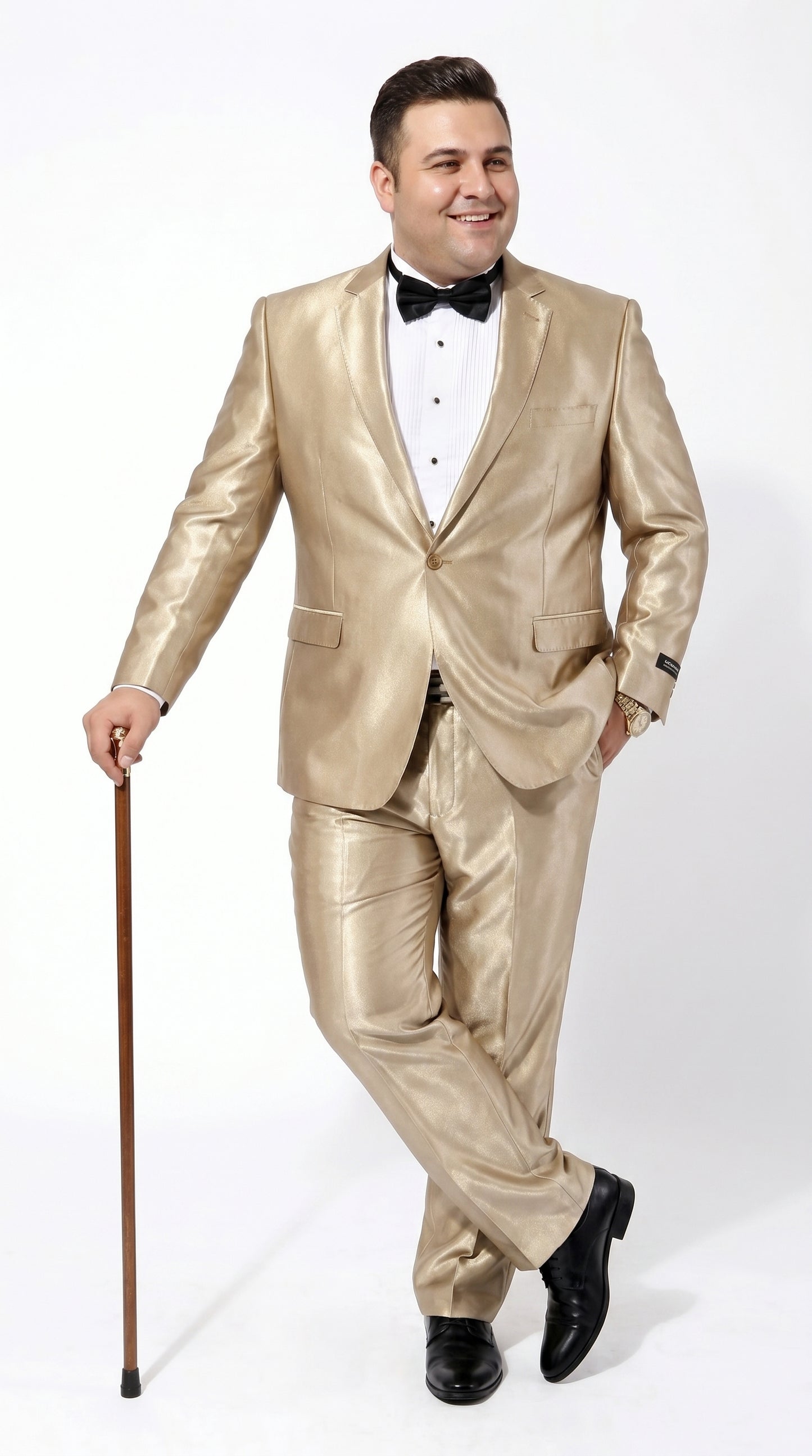 Men’s Champagne Tan Shiny Sharkskin 2 Button Suit, Formal Wedding Prom Dress Suit