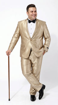 Men’s Champagne Tan Shiny Sharkskin 2 Button Suit, Formal Wedding Prom Dress Suit