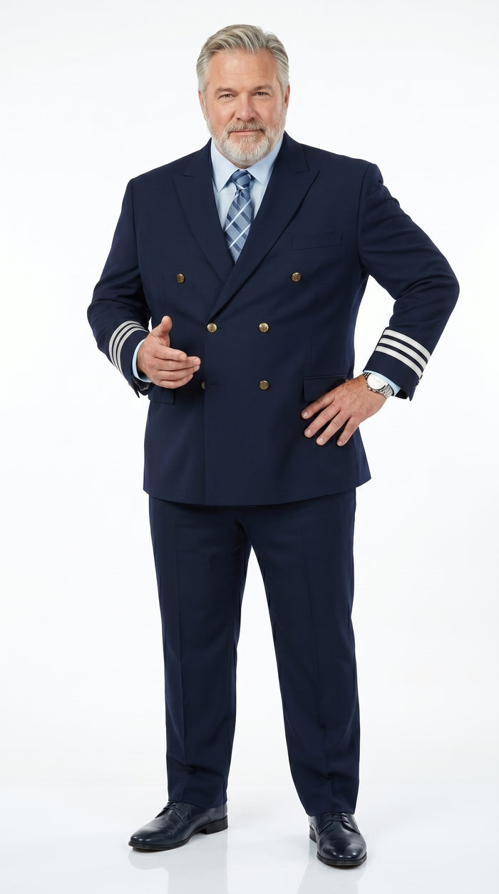 Men’s Dark Navy Blue Double Breasted 6 Button Suit, Classic Formal Wedding Business Suit