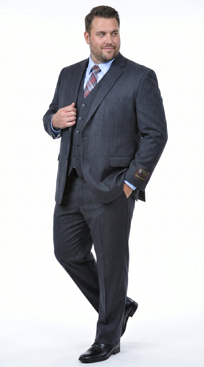 Men’s Charcoal Grey 2 Button Vested Business Suit, Formal Wedding Dress Suit