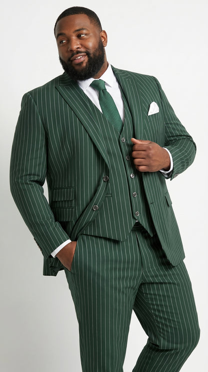 Men’s Hunter Green Great Gatsby Pinstripe 3 Piece Suit, 1920s Gangster Outfit