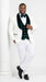 Men’s White and Dark Green Wedding Tuxedo with Double Breasted Vest, Wool Groom Prom Suit