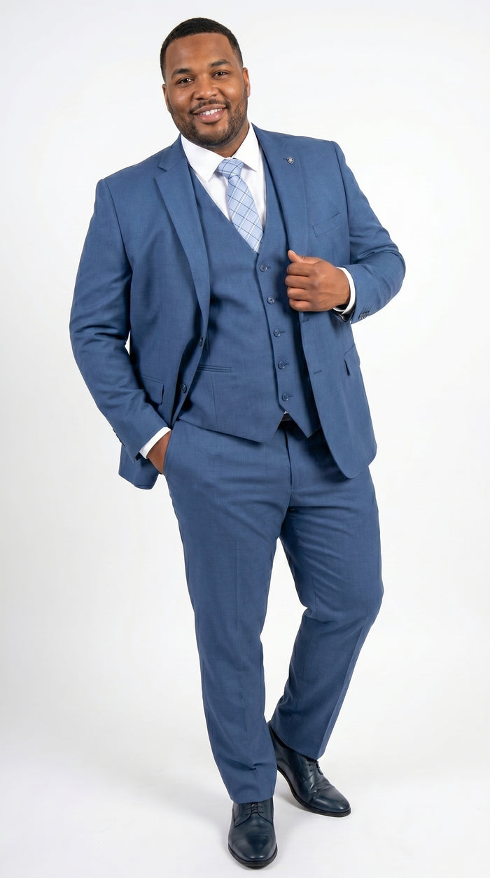 Men’s Stacy Adams Indigo Blue 3 Piece Suit with Vest, Modern Fit Formal Dress Suit