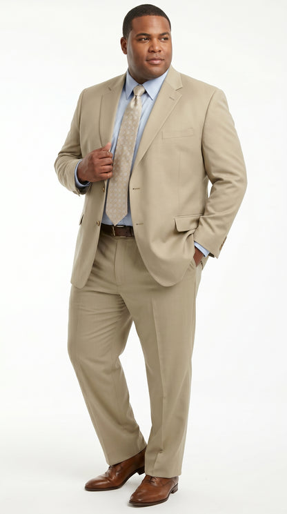 Men’s Khaki Light Tan Dress Suit with Jacket and Pants, Classic Fit Groomsmen Wedding Suit