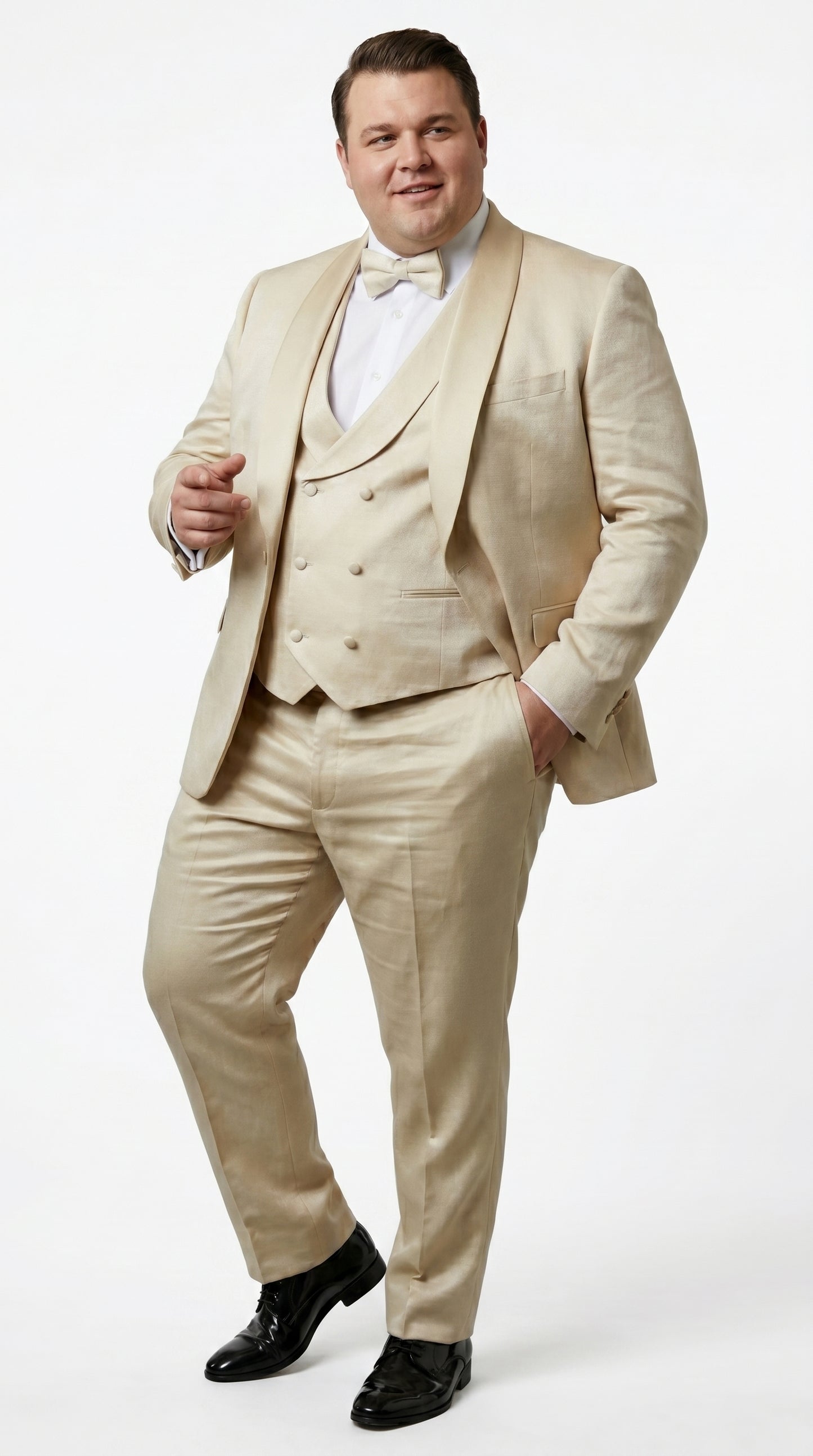 Men’s Tan Floral Shawl Lapel Tuxedo Set, Wedding and Prom Formal Suit