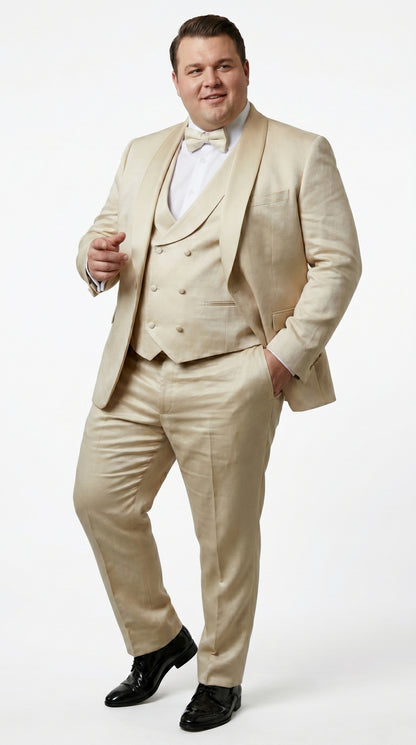 Men’s Tan Floral Shawl Lapel Tuxedo Set, Wedding and Prom Formal Suit