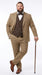 Men’s Great Gatsby Tobey Maguire Inspired Tan Suit with Brown Vest, 1920s Costume Outfit