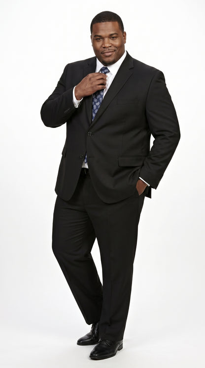 Men’s Black 2 Piece Slim Fit Business Suit with Wide Fish Cut Styling