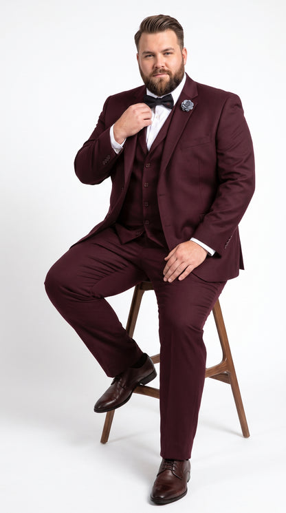 Men’s Burgundy Regular Fit Suit with Vest, Formal Wedding Prom Dress Suit Modern Fit