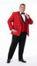 Men’s Red Prom Tuxedo Suit with Vest and Black Trim, Formal Wedding Dinner Suit