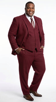Men’s Burgundy Wine Maroon 3 Piece Vested Suit, Peak Lapel Formal Wedding Church Dress Suit Set