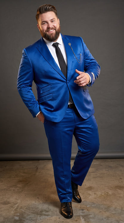 Men’s Shiny Metallic Blue Sharkskin Suit, Single Breasted Formal Wedding Prom Dress Suit Set  Modern Fit