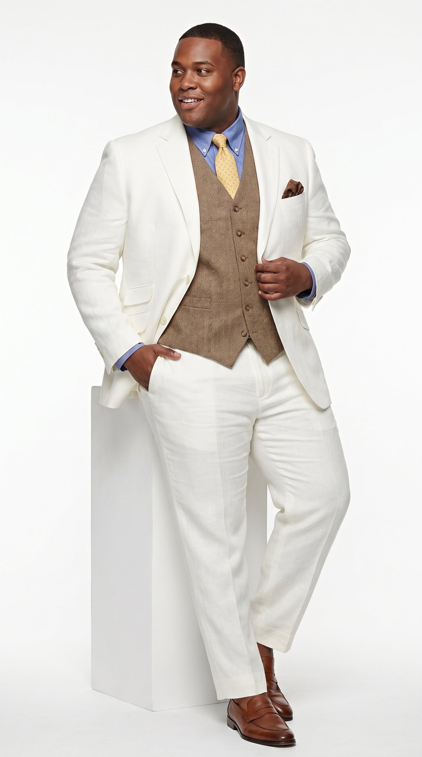 Men’s Off White Great Gatsby 3 Piece Suit, Vintage Wedding Prom Formal Vested Suit Set