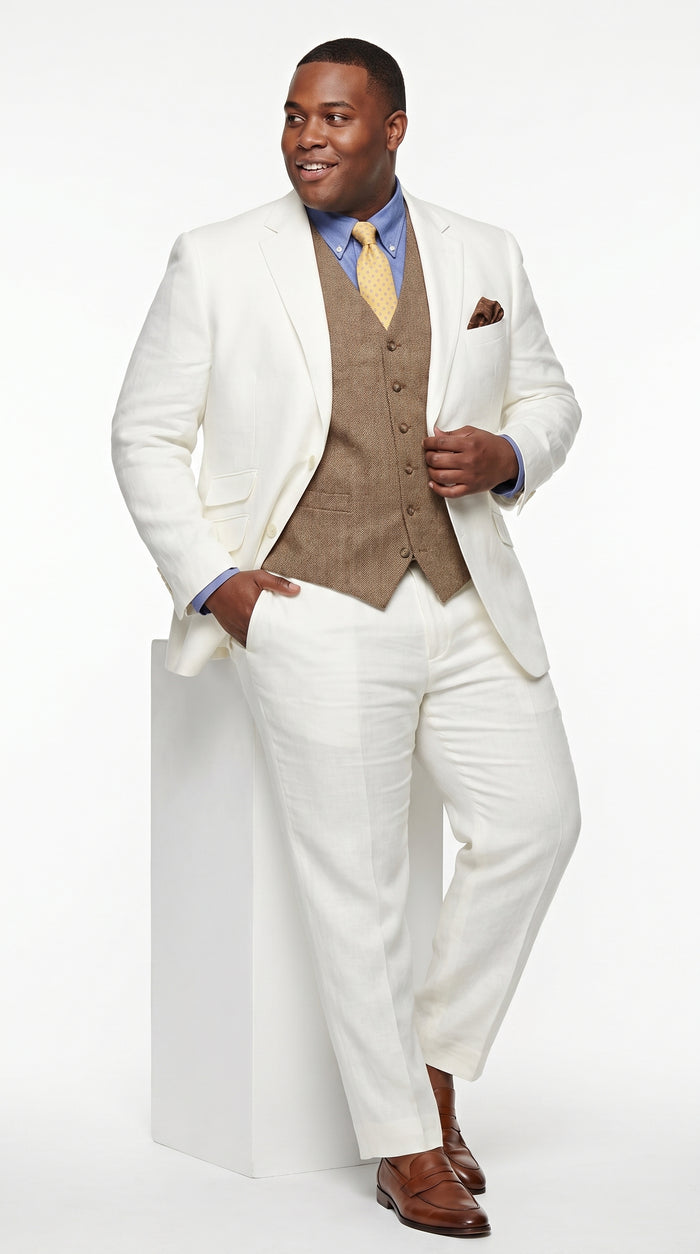 Men’s Off White Great Gatsby 3 Piece Suit, Vintage Wedding Prom Formal Vested Suit Set Modern Fit