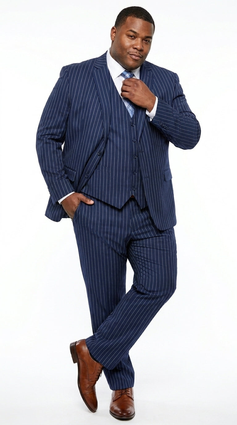 Men’s Teal Indigo Bright Blue Cobalt Pinstripe 3 Piece Suit, Formal Wedding Business Dress Suit Modern Fit