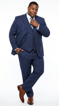Men’s Teal Indigo Bright Blue Cobalt Pinstripe 3 Piece Suit, Formal Wedding Business Dress Suit