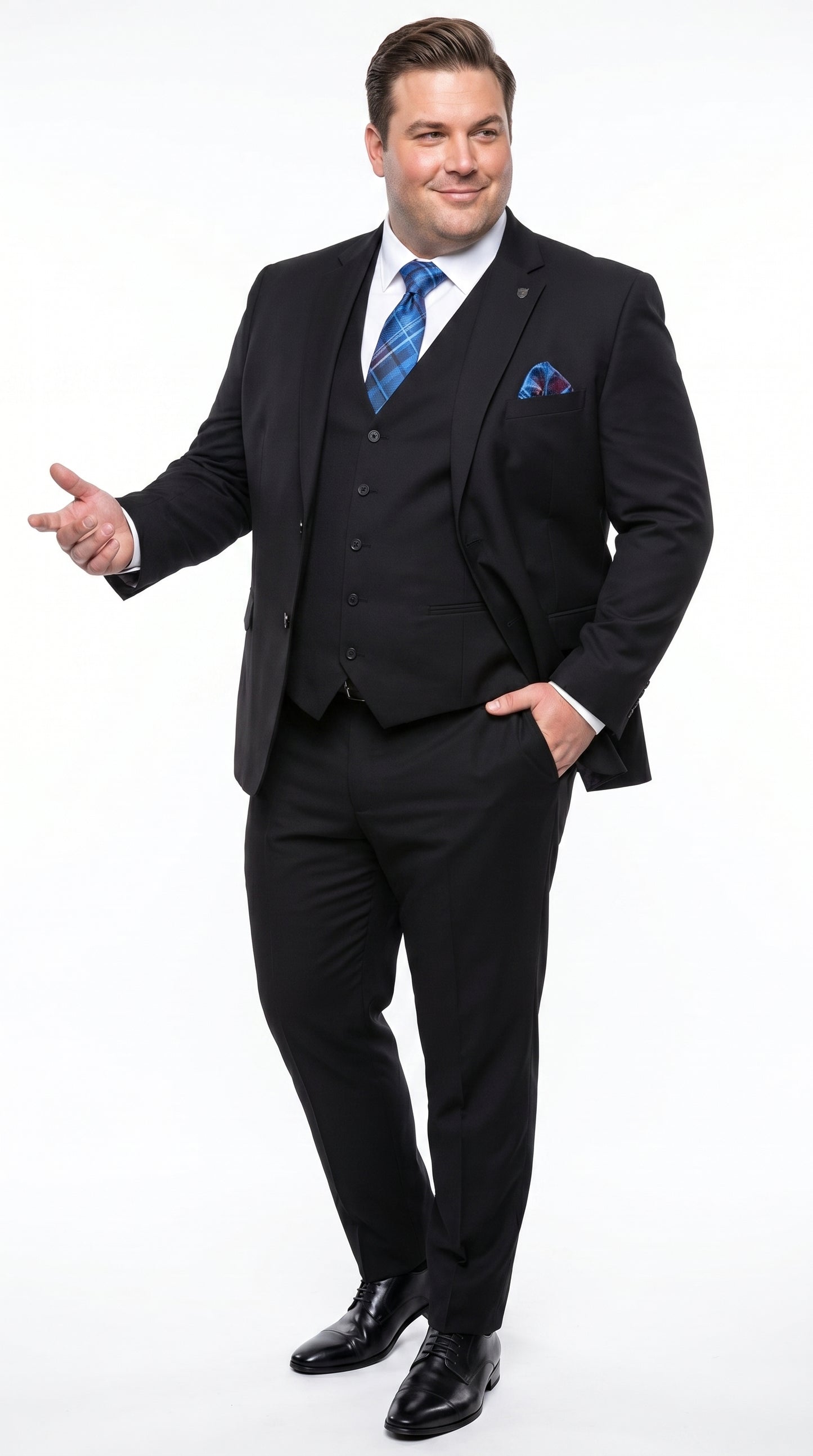 Men’s Black 3 Piece 2 Button Suit, Vested Formal Wedding Business Dress Suit Set