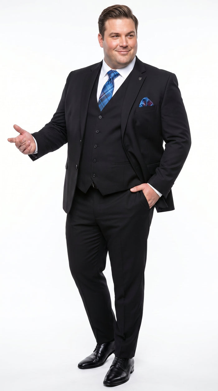 Men’s Black 3 Piece 2 Button Suit, Vested Formal Wedding Business Dress Suit Set