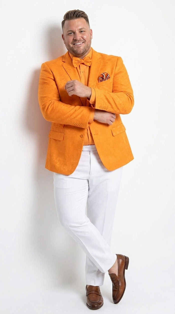 Men’s Mango Orange Blazer White Pants Formal Outfit