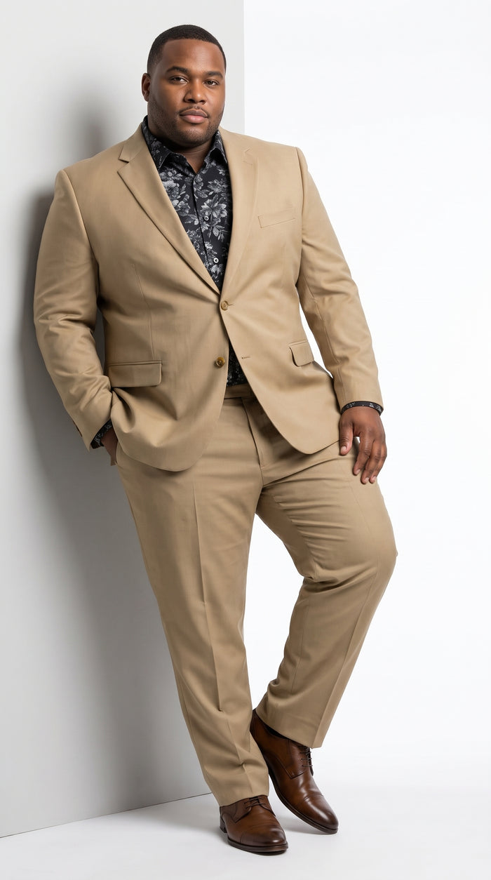 Men’s Khaki Stone 2 Button Business Suit, Regular Classic Fit Clearance Sale Dress Suit