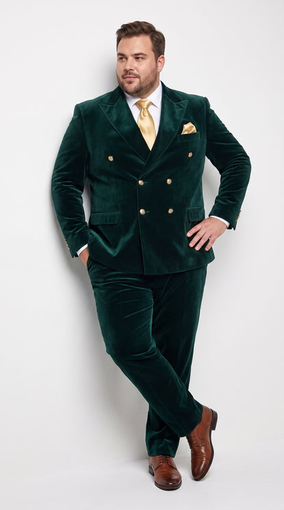 Men’s Rossi Man Zeus Emerald Green Velvet Double Breasted Tuxedo Suit, Formal Wedding Prom Dinner Suit