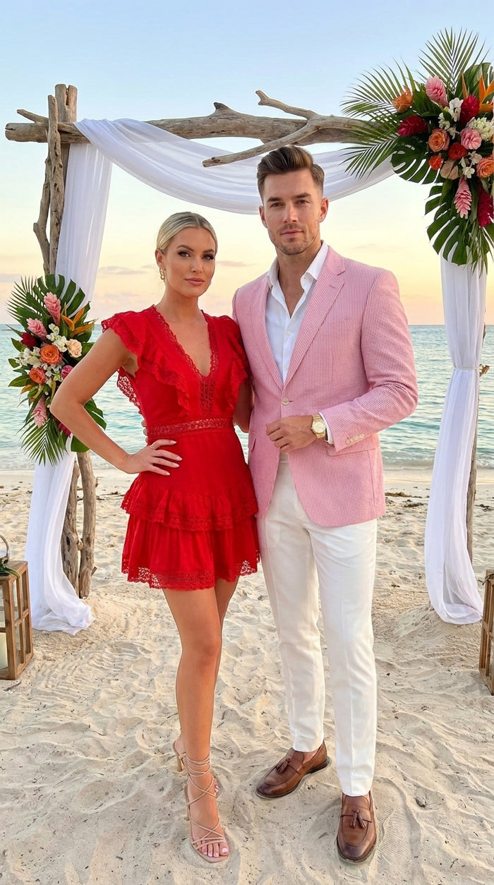 Men’s Light Red Seersucker Blazer Jacket with Notch Lapel, Dress Casual Sport Coat
