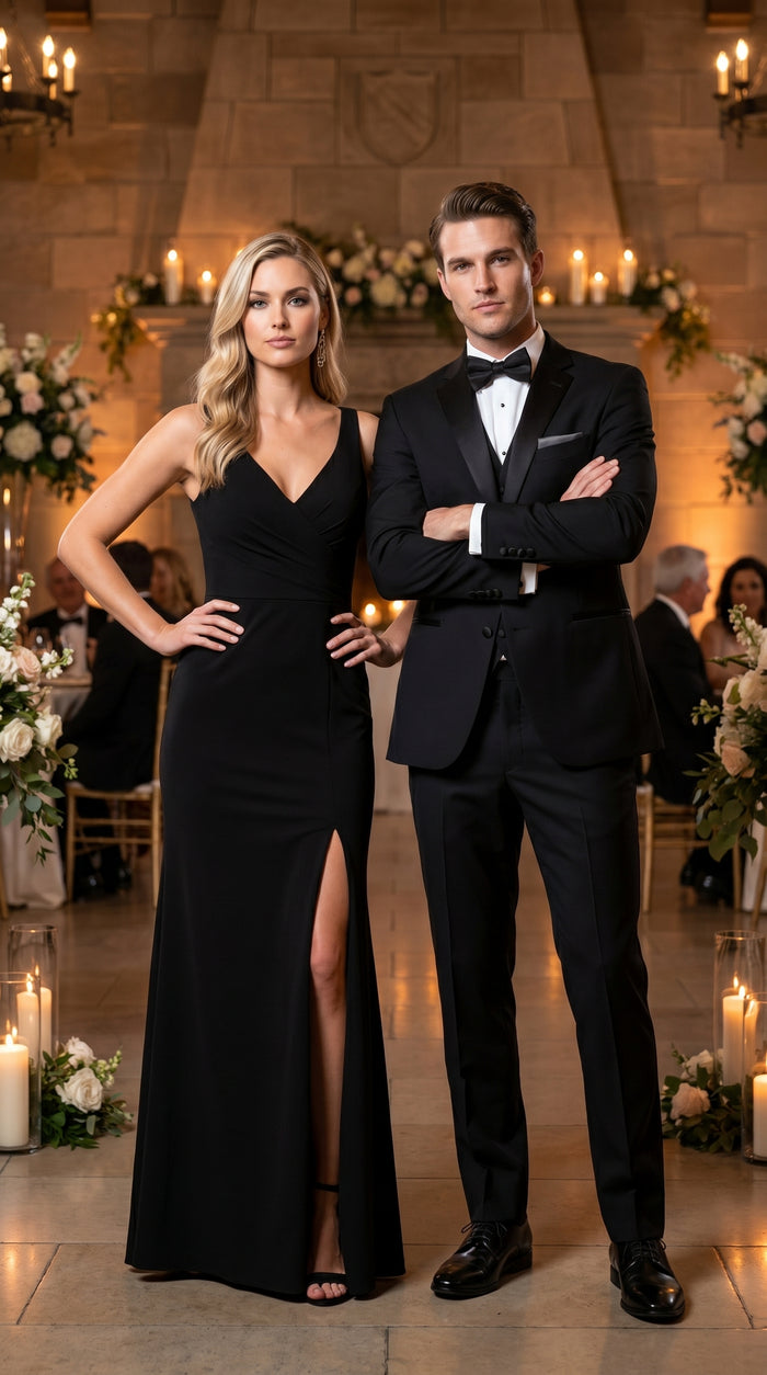 Men’s Black 2 Button Classic Vested Wedding Tuxedo with Satin Lapel and Matching Pants