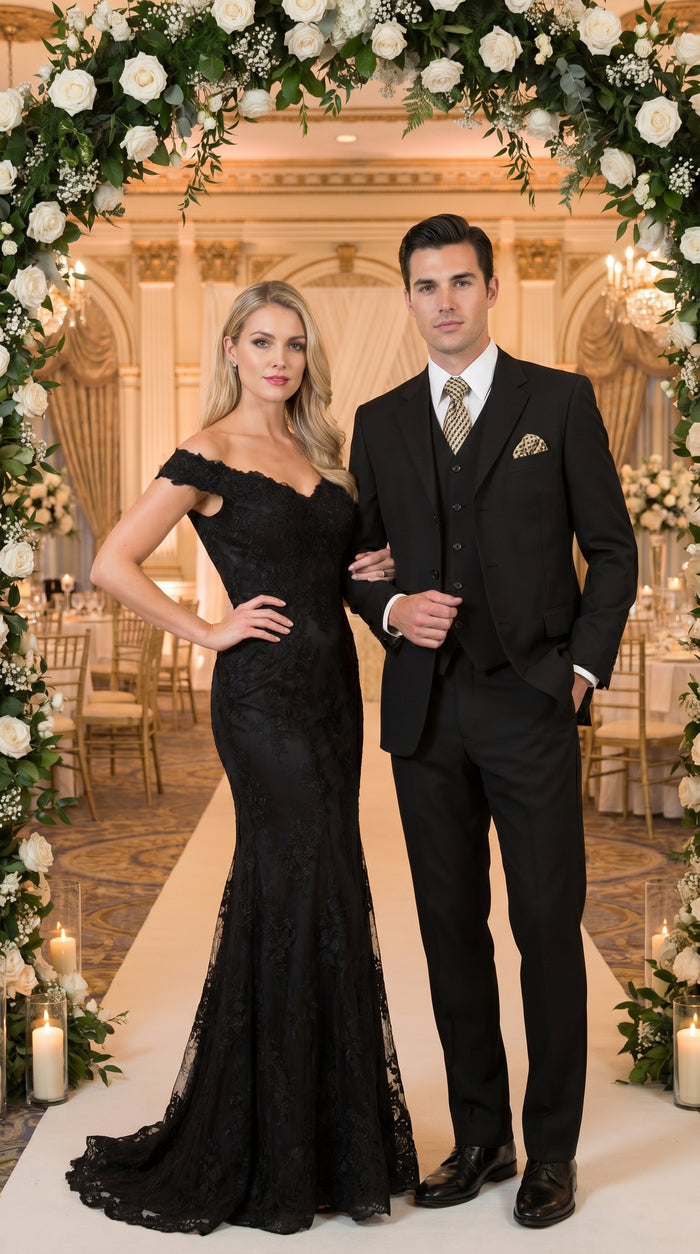 Men’s Black Three Button Poplin Suit with Classic Jacket and Pleated Pants, Formal Dress Suit
