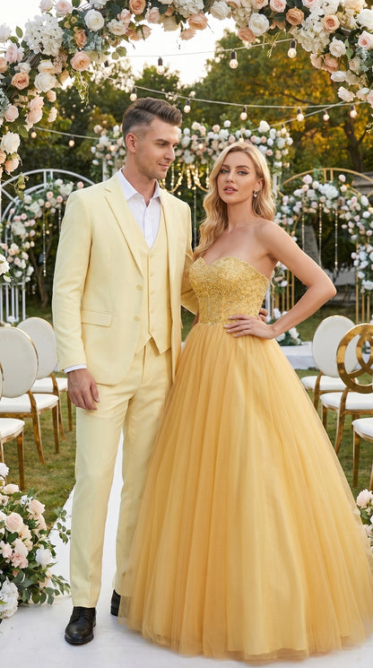 Men’s Yellow Seersucker Suit with Jacket, Vest and Pants, Summer Wedding Prom Dress Suit Modern Fit