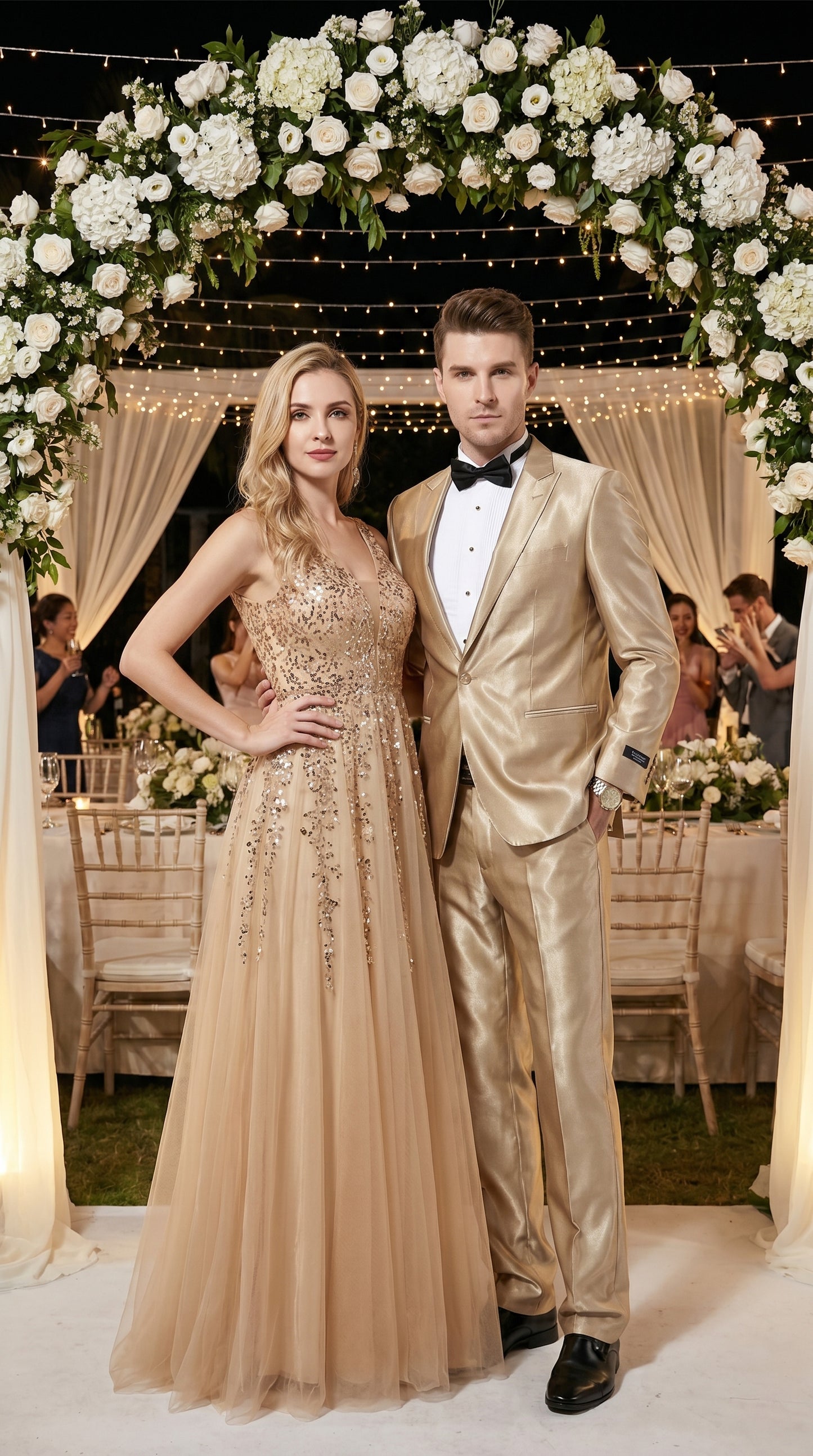 Men’s Champagne Tan Shiny Sharkskin 2 Button Suit, Formal Wedding Prom Dress Suit
