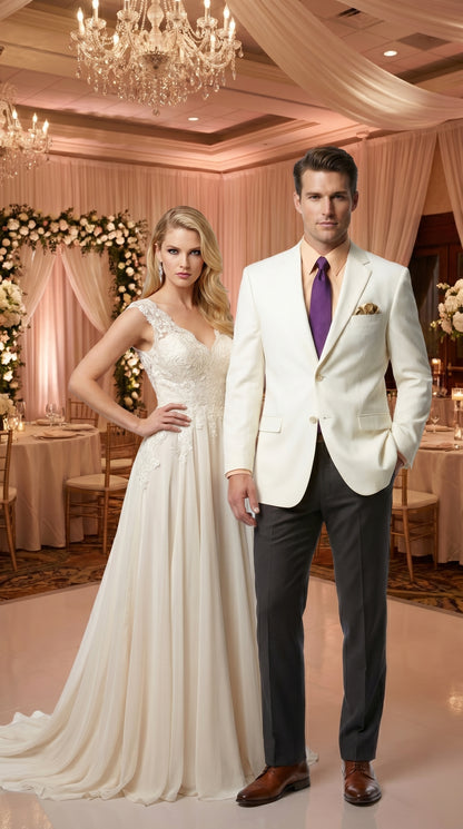 Men’s Ivory Cream Blazer with 2 Button Front, Off White Dress Casual Sport Coat