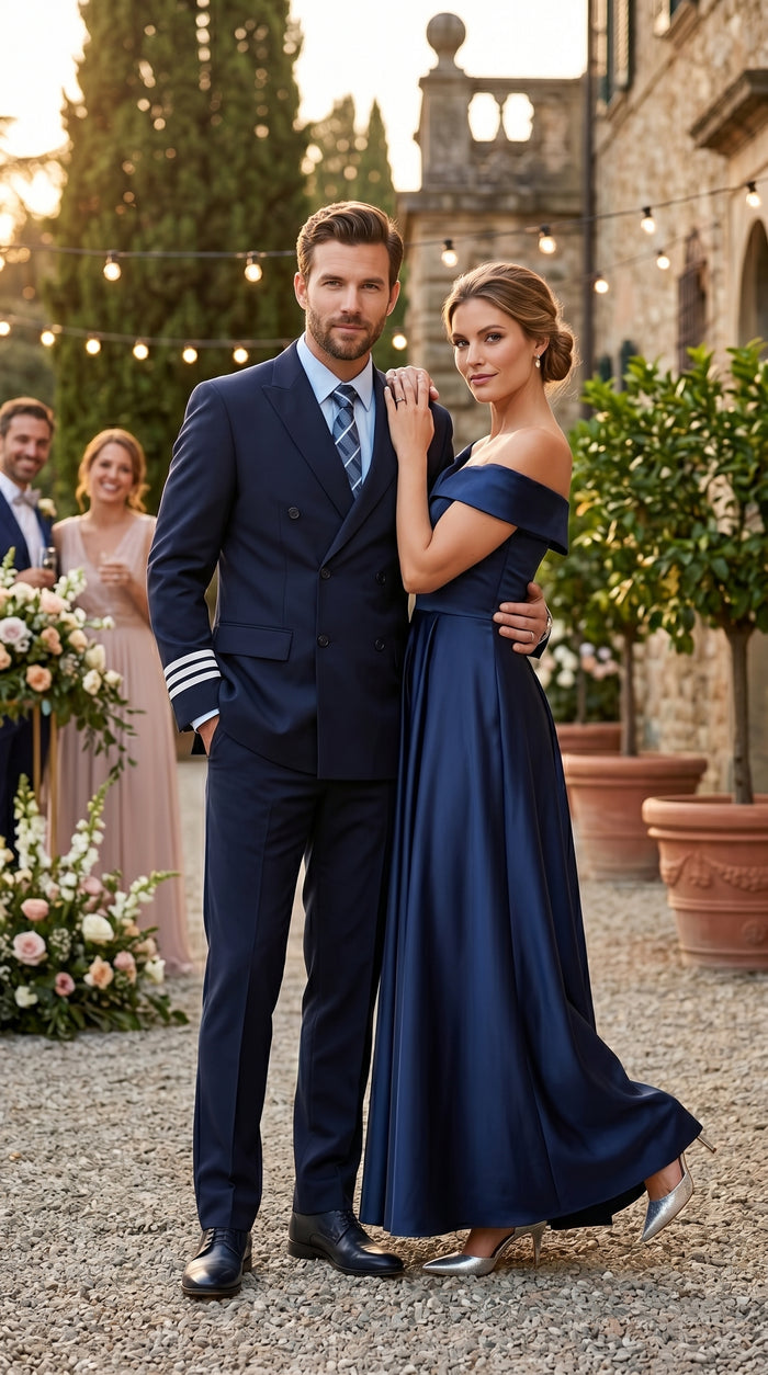Men’s Dark Navy Blue Double Breasted 6 Button Suit, Classic Formal Wedding Business Suit